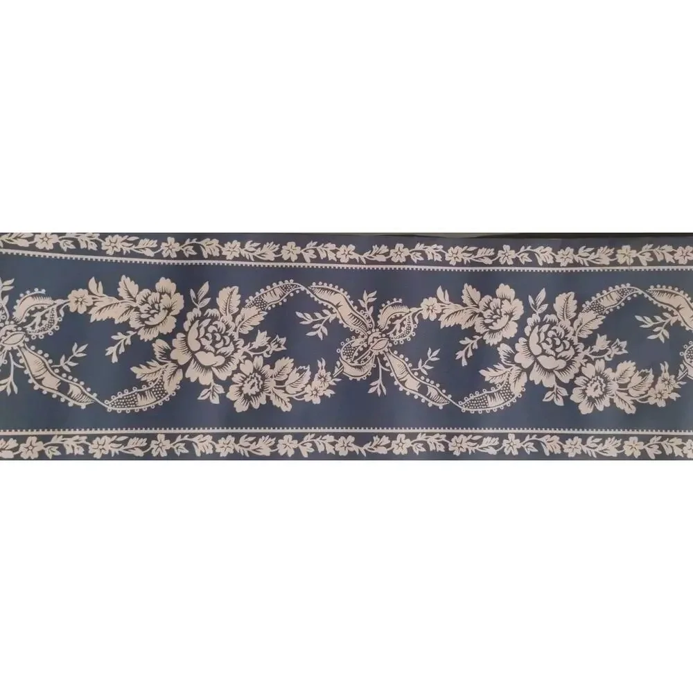 Nostalgia Wall Border - Ocean Blue - Floral Ribbons - New Old Stock - 5 yds